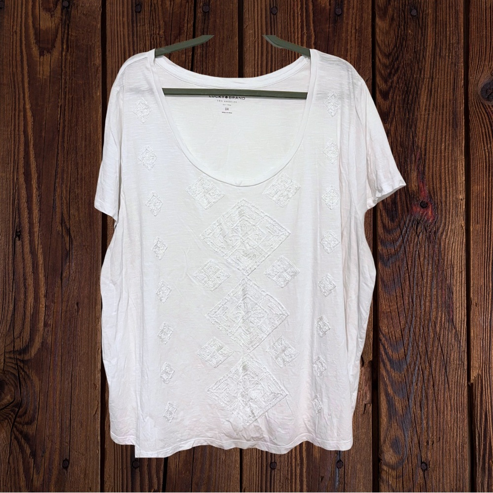 Lucky Brand | Slub Knit Embroidered Scoop Neck Tee | Size 3X